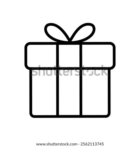Vector illustration of gift box with bow in line art style isolated on white background.