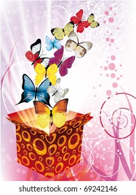 ilustración vectorial de la caja de regalo con mariposas