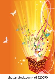 vector illustration of gift box with butterflies