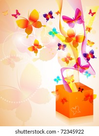 Vector illustration of gift box with butterflies