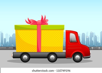vector illustration of gift box in carrier showing free shipping