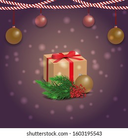 Vector illustration of gift box, Christmas branch