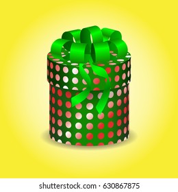 Vector illustration of a gift box with circles and a green bow