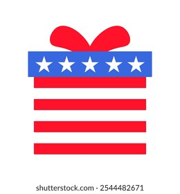 Ilustração vetorial de uma caixa de presente a partir da coleção de ícones com tema de bandeira americana. Uma celebração da cultura e da identidade americanas. comemorações do Dia da Independência, um elemento decorativo em um