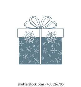 Vector illustration of gift box decorated snowflakes on white background.Design element for postcard, invitation, banner, flyer.