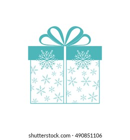 Vector illustration of gift box decorated snowflakes on white background.Design element for postcard, invitation, banner, flyer.
