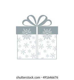 Vector illustration of gift box decorated snowflakes on white background.Design element for postcard, invitation, banner, flyer.
