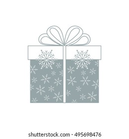 Vector illustration of gift box decorated snowflakes on white background.Design element for postcard, invitation, banner, flyer.
