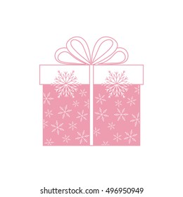 Vector illustration of gift box decorated snowflakes on white background.Design element for postcard, invitation, banner, flyer.
