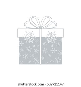 Vector illustration of gift box decorated snowflakes on white background.Design element for postcard, invitation, banner, flyer.