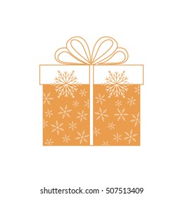 Vector illustration of gift box decorated snowflakes on white background.Design element for postcard, invitation, banner, flyer.