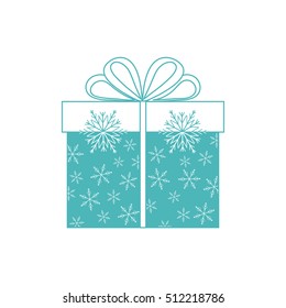 Vector illustration of gift box decorated snowflakes on white background.Design element for postcard, invitation, banner, flyer.