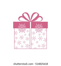 Vector illustration of gift box decorated snowflakes on white background.Design element for postcard, invitation, banner, flyer.
