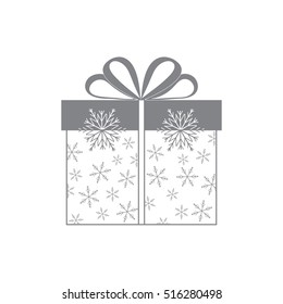 Vector illustration of gift box decorated snowflakes on white background.Design element for postcard, invitation, banner, flyer.
