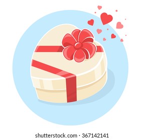 Vector illustration of gift box in heart shape on blue background. Art design for Valentine's Day greetings and card, web, banner, poster, flyer, brochure, print.  