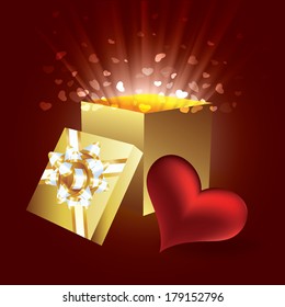 vector illustration of gift box with hearts