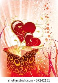 ilustración vectorial de caja de regalo con corazones