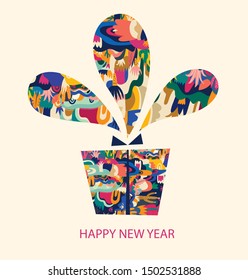 Vector illustration with gift box. Holiday greeting card for New Year and Christmas holidays
