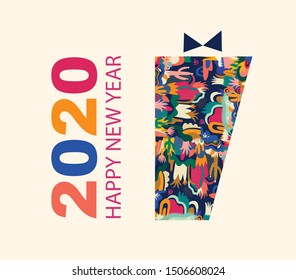 Vector illustration with gift box. Holiday greeting card for New Year and Christmas holidays