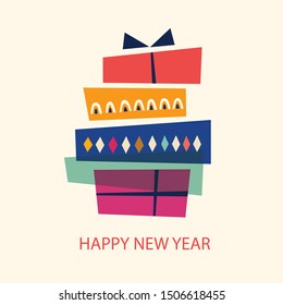 Vector illustration with gift box. Holiday greeting card for New Year and Christmas holidays