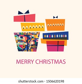 Vector illustration with gift box. Holiday greeting card for New Year and Christmas holidays