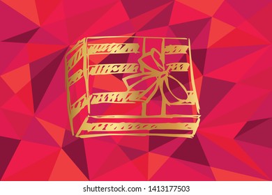 Vector Illustration of Gift Box For Holidays Icon with Red Polygon and Geometric. Graphic Design for Template, Layout, Background, Poster and More.