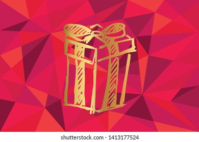 Vector Illustration of Gift Box For Holidays Icon with Red Polygon and Geometric. Graphic Design for Template, Layout, Background, Poster and More.