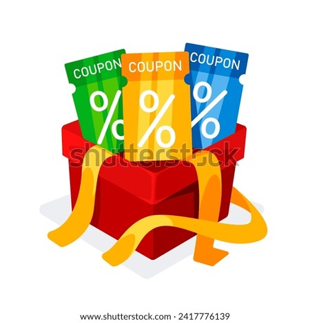 Vector illustration of a gift box with a mystery coupon in cartoon flat style.