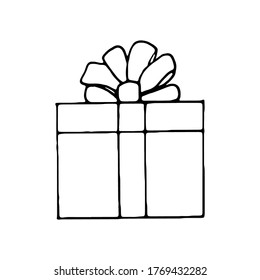 Vector illustration of a gift box for New year and Christmas or birthday. Isolated on a white background. Doodles for greeting cards, posters, seasonal design, etc.