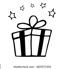 Vector illustration gift box gift new year christmas giving black on white background isolated