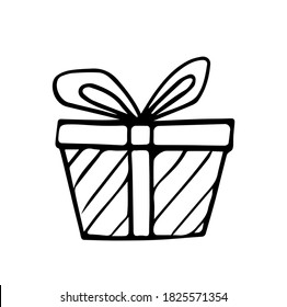 Regalo de caja de regalo de ilustración de vectores navidad de año nuevo con fondo negro sobre blanco aislado