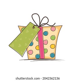 Vector illustration of a gift box. Packing box with a postcard.