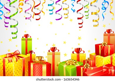 vector illustration of gift box with party steamer