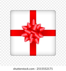 Vector illustration of gift box with red ribbon top view on transparent background