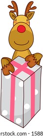 Vector illustration of a gift box with a reindeer