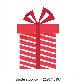 Vector illustration of gift box with ribbon in flat cartoon style. Colorful present box for celebration event