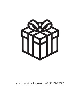 Ilustração vetorial de uma caixa de presente com fita e arco, perfeito para comemoração, aniversário, férias ou temas surpresa. Estilo de arte de linha limpo e moderno para uso versátil.