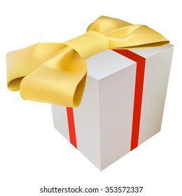 Vector illustration gift box with ribbon and bow isolated on white background created with gradient mesh tool