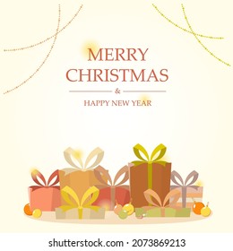 Ilustración vectorial de cajas de regalo. Cajas de regalo coloridas de Navidad. Muchos regalos para el nuevo año