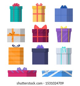 Vector illustration of gift boxes. Colorful gift boxes set.