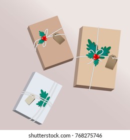 vector illustration: gift boxes, craft paper