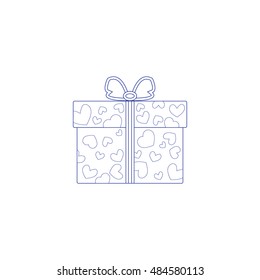 Vector illustration of gift boxes decorated hearts on white background made in line style.