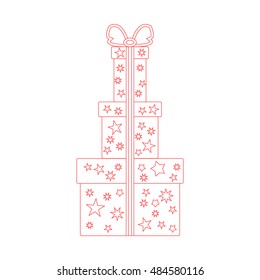 Vector illustration of gift boxes decorated stars on white background made in line style.