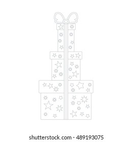 Vector illustration of gift boxes decorated stars on white background made in line style.