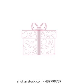 Vector illustration of gift boxes decorated hearts on white background made in line style.