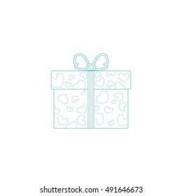 Vector illustration of gift boxes decorated hearts on white background made in line style.