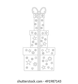 Vector illustration of gift boxes decorated stars on white background made in line style.