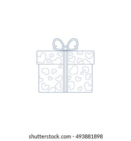 Vector illustration of gift boxes decorated hearts on white background made in line style.