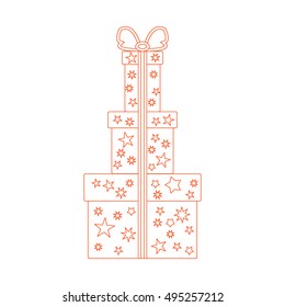Vector illustration of gift boxes decorated stars on white background made in line style.