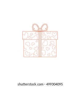 Vector illustration of gift boxes decorated hearts on white background made in line style.